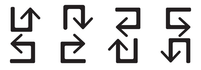 U-Turn and Direction Arrow Icons Set | One Way, Left & Right Turn Symbols with Long Shadow Vector Illustration on White Background