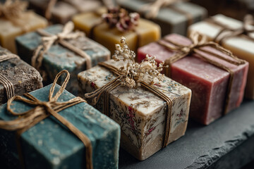 Colorful natural soaps elegantly arranged for a charming display
