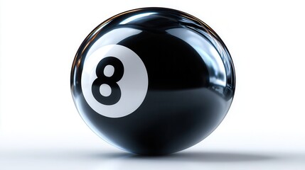 A glossy black billiard ball with the number eight prominently displayed, suitable for themes of gaming, leisure, or sports, Perfect for marketing materials or blog posts related to billiards,