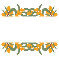 Elegant Sea Buckthorn Border Frame with Orange Berries and Green Leaves in a Hand-Drawn Botanical Design