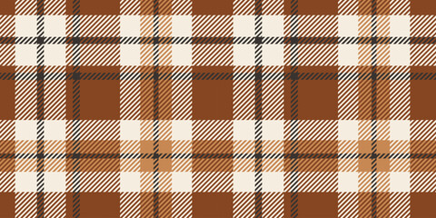 A traditional tartan plaid pattern featuring bold brown and beige tones accented with black lines in a geometric crisscrossed design