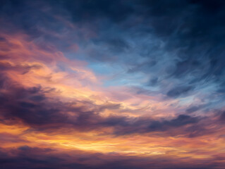 Naklejka premium Dramatic sunset sky with vibrant orange and purple clouds