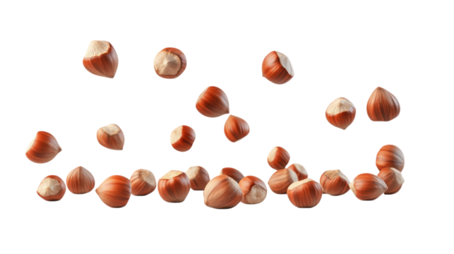 Scattered Hazelnuts in Shells on Transparent Background for Creative Design Compositions