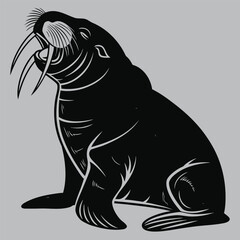 Walrus Scratching with Flipper Silhouette vector design art and illustration