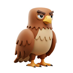 Obraz premium Serious 3D cartoon hawk character with an intense glare, perfect for branding or mascot design projects