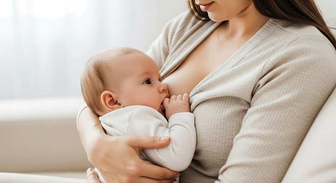 Gentle moments of mother and baby bonding during breastfeeding a peaceful feeding session