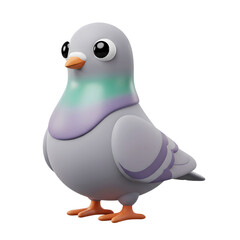 Obraz premium Adorable pigeon 3D cartoon character with big eyes makes a charming mascot or design element for animal lovers