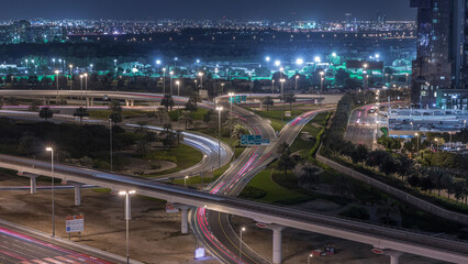 Aerial top view to Sheikh Zayed road near Dubai Marina and JLT timelapse, Dubai.
