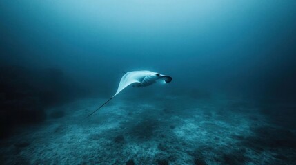 Majestic Manta Ray Glides Through the Deep Blue Sea