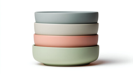 Stacked Pastel Bowls: A stack of four minimalist bowls in soft pastel hues adds a touch of modern simplicity to everyday dining. Capturing clean lines and inviting colours.