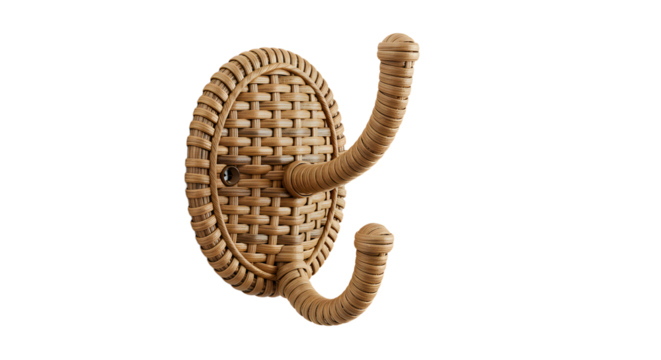 A beautifully woven bamboo wall hook designed for hanging items, set against a clean background emphasizing its craftsmanship
