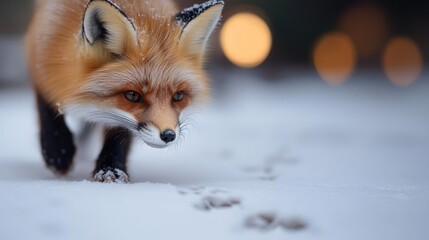 Obraz premium Red Fox Tracking Through Snowy Landscape