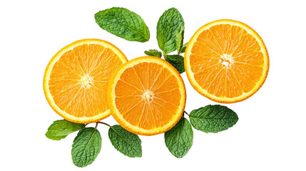 Sliced Oranges with Mint Leaves on Transparent Background for Fresh and Healthy Designs