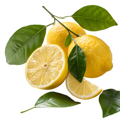 Lemons: Fresh Citrus Fruit with Leaves, Slices, and Branch