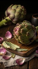 Fototapeta premium Macro artichoke textures on dark background