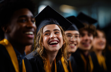 Obraz premium Happy, multiethnic students celebrating their graduation from college 