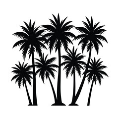 Palm Trees Group White Background Silhouette