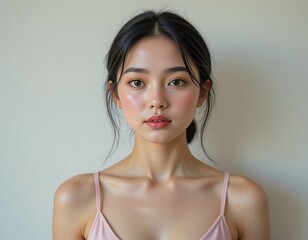 Beautiful young woman with natural makeup and soft lighting