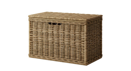 A stylish woven storage basket with a lid, ideal for organizing items in a modern living room or bedroom setting
