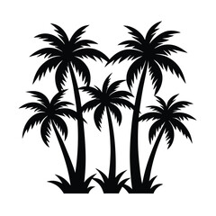Fototapeta premium Silhouette of five palm trees on white background