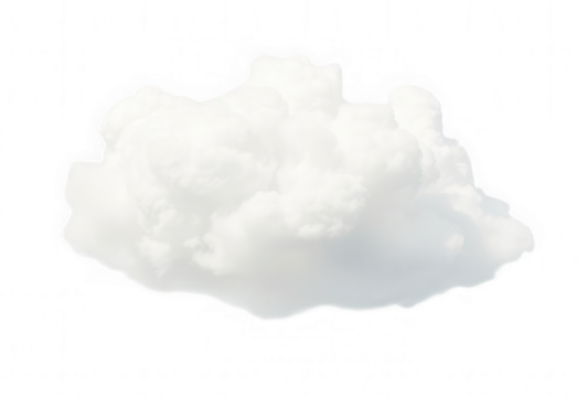 A fluffy white cloud formation isolated on transparent background for design elements