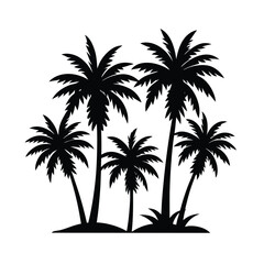 Group of palm trees silhouette on tropical island