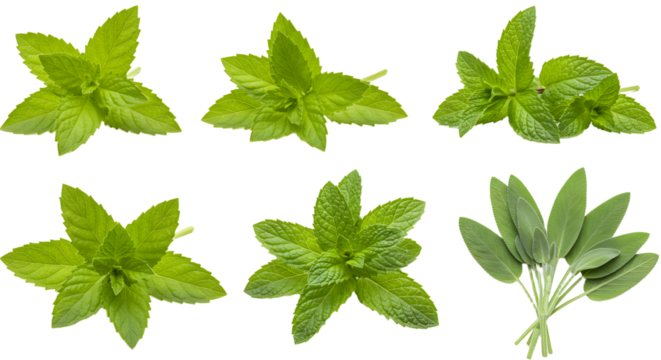 A vibrant display of fresh mint leaves arranged in a visually appealing manner, showcasing their rich green color and texture