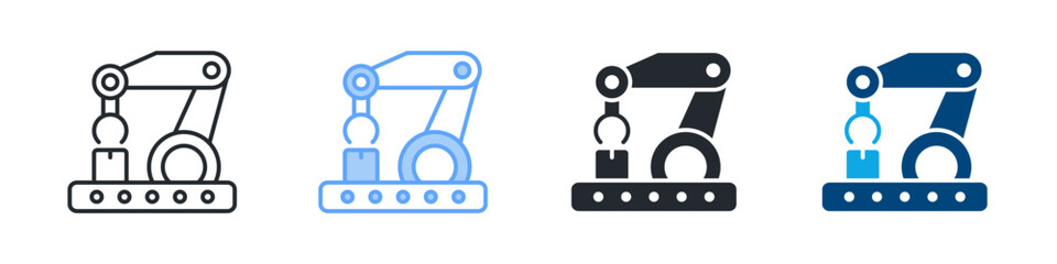 Industrial Robotics Icon Set Multiple Style. Designed In Outline, Blue, Glyph, Dual Tone