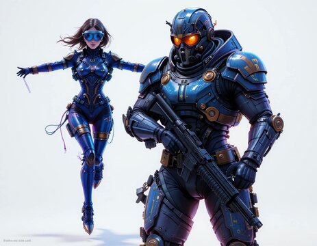 Futuristic soldiers in advanced armor with sci fi weapons