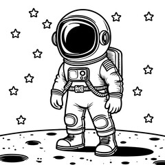 Astronaut standing on the moon with stars in the background