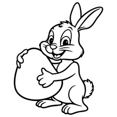 Cheerful cartoon bunny holding a large egg for Easter coloring page