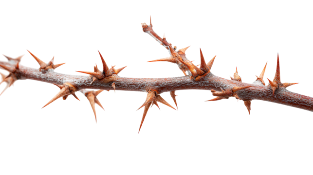 Thorny Branch with Sharp Spikes Isolated on Transparent Backdrop for Creative Use