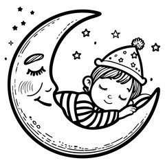 Adorable Child Sleeping Peacefully on a Crescent Moon with Stars