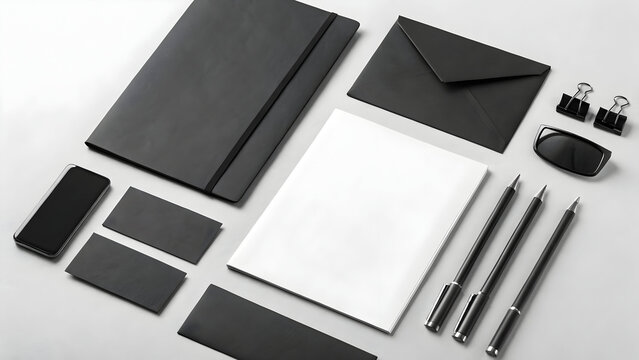 Monochrome branding kit mockup flatlay design - Powered by Adobe