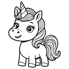 Adorable Unicorn with Big Eyes and Wavy Mane Outline for Magical Coloring Fun