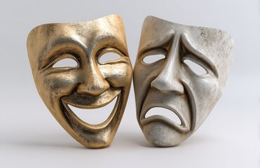 Theatrical Comedy and Drama Masks on White Background


