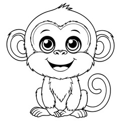 Sweet Sitting Monkey with Curled Tail and Joyful Big Eyed Expression