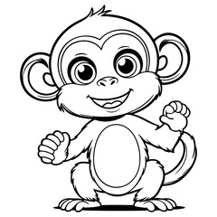 Adorable Cartoon Baby Monkey Waving Both Hands and Smiling Cheerfully