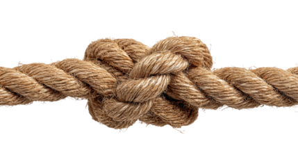 Tightly Knotted Brown Rope on Transparent Background Demonstrating Strength and Security