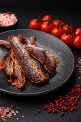 Dried salted fish as snacks or jerky, seafood as slices. Dried seafood snacks