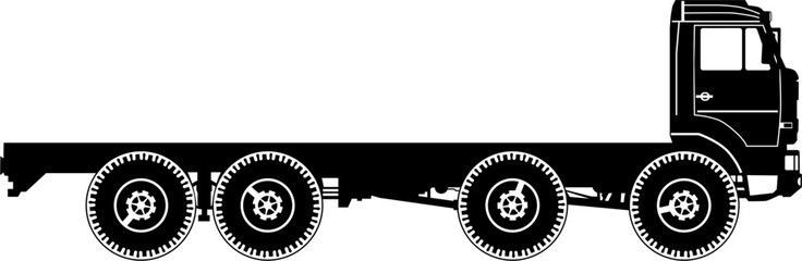 Silhouette of a heavy all-terrain truck with a straight flatbed deck. Vector.