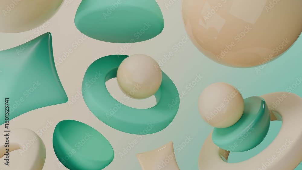 Wall mural abstract 3d abstract teal and beige 3d shapes. seamless looping 3d abstract motion background for cr