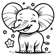 Cute Smiling Baby Elephant Surrounded by Stars Illustration