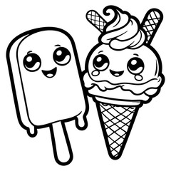Cheerful Ice Cream and Popsicle with Big Eyes and Smiling Faces