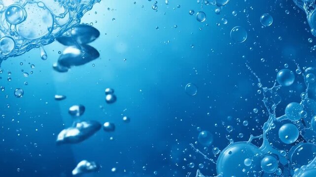 Dynamic blue water splash with clean, fresh bubbles and clear, flowing ripples