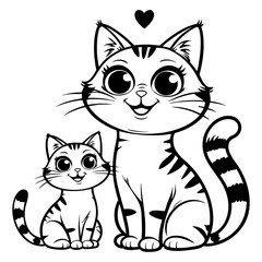 Big Eyed Cartoon Cats Sitting Together with Loving Expression