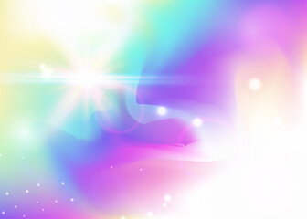 Princess Hologram. Pink Unicorn Background. Magic Invitation. Holographic Sparkles Invite. Purple Cosmic Pattern. Blue Universe Gradient. Kawaii Backdrop. Cute Princess Hologram.