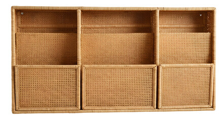Stylish rattan wall organizer with multiple compartments, ideal for home decor and efficient storage solutions