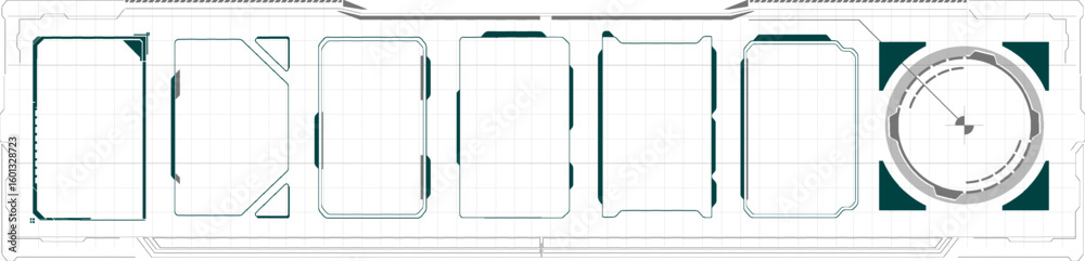 Poster display showcases a sleek, futuristic user interface with multiple empty panels and a circular gauge