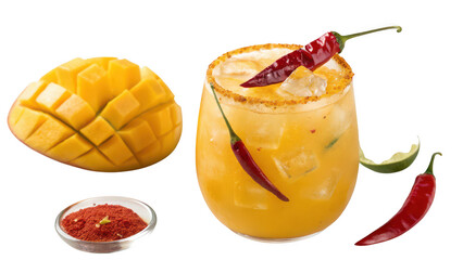 Refreshing mango chili drink with fresh mango and spicy chili paste isolated on transparent background